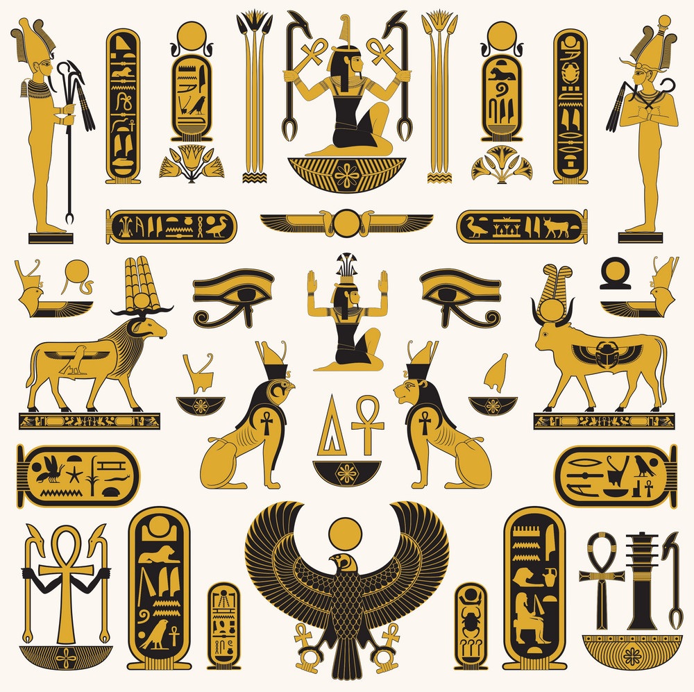 Símbolos con significados en el antiguo Egipto: El Ojo de Horus, Ankh y otros emblemas egipcios.