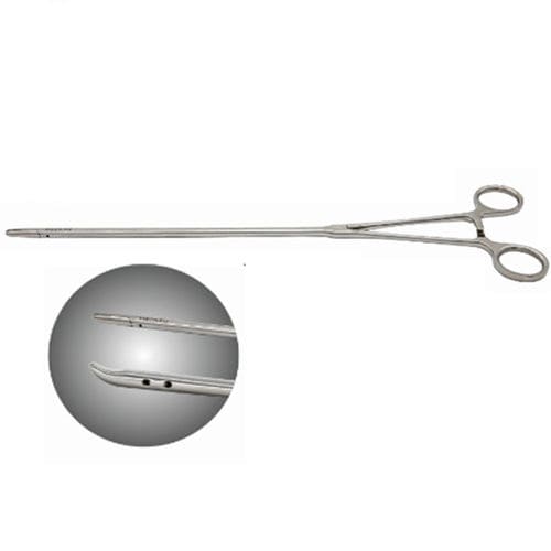 ¿Cuál es la función del porta agujas en la cirugía laparoscópica?
